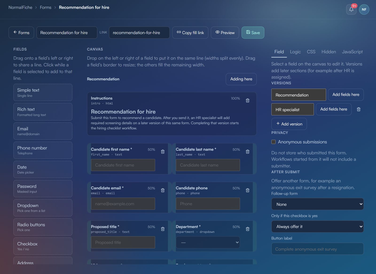 NormalFiche custom form builder